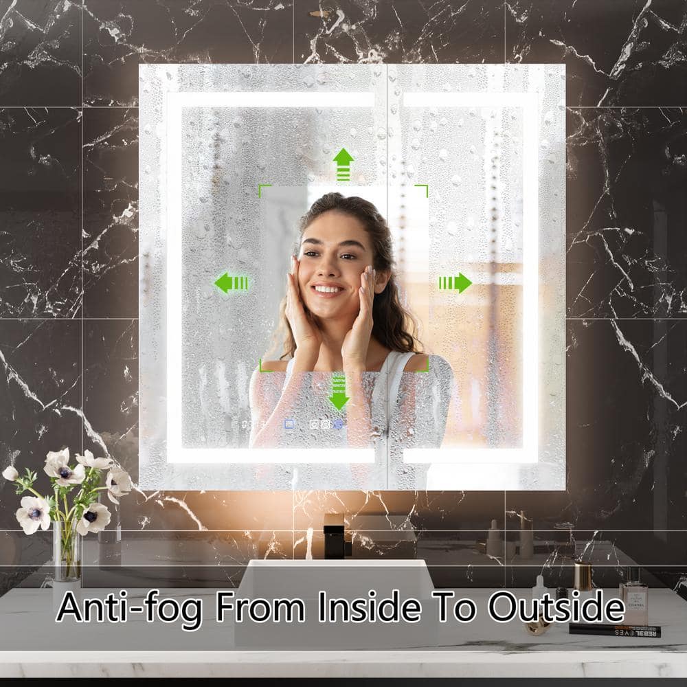 Xzkai 36 in. W x 36 in. H Rectangular LED Anti-Fog Medicine Cabinet with Mirror and USB Outlet, Nightlight
