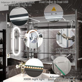 Xzkai 36 in. W x 36 in. H Rectangular LED Anti-Fog Medicine Cabinet with Mirror and USB Outlet, Nightlight