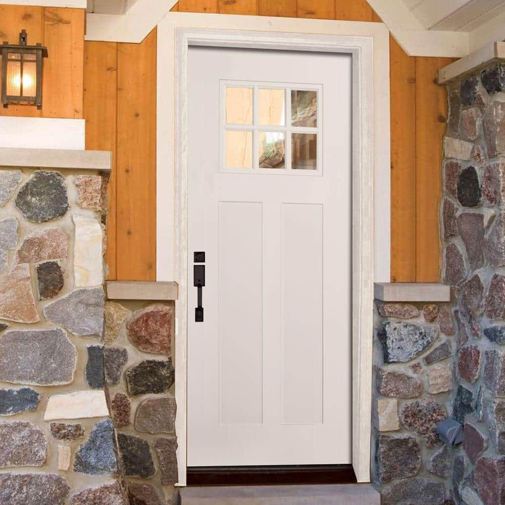 33.5 in. x 81.625 in. 6 Lite Clear Craftsman Unfinished Smooth Right-Hand Inswing Fiberglass Prehung Front Door
