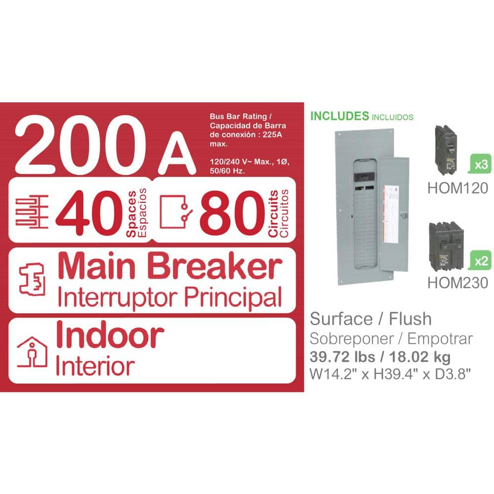 Square D Homeline 200-Amp 40-Space 80-Circuit Indoor Main Breaker Plug-On Neutral Load Center - HOM4080M200PCVP