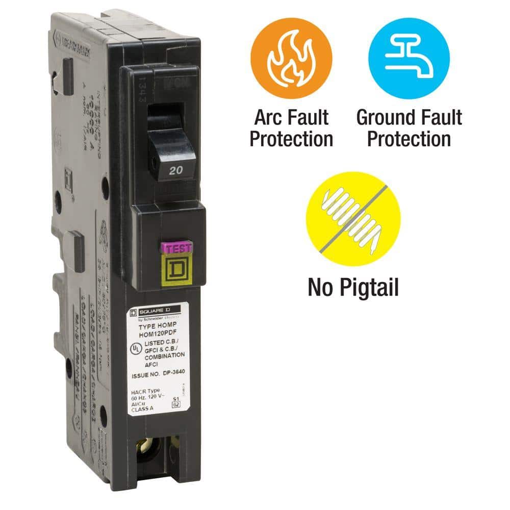 Square D Homeline 20 Amp Single-Pole Plug-On Neutral Dual Function (CAFCI & GFCI) Circuit Breaker, HOM120PDFC