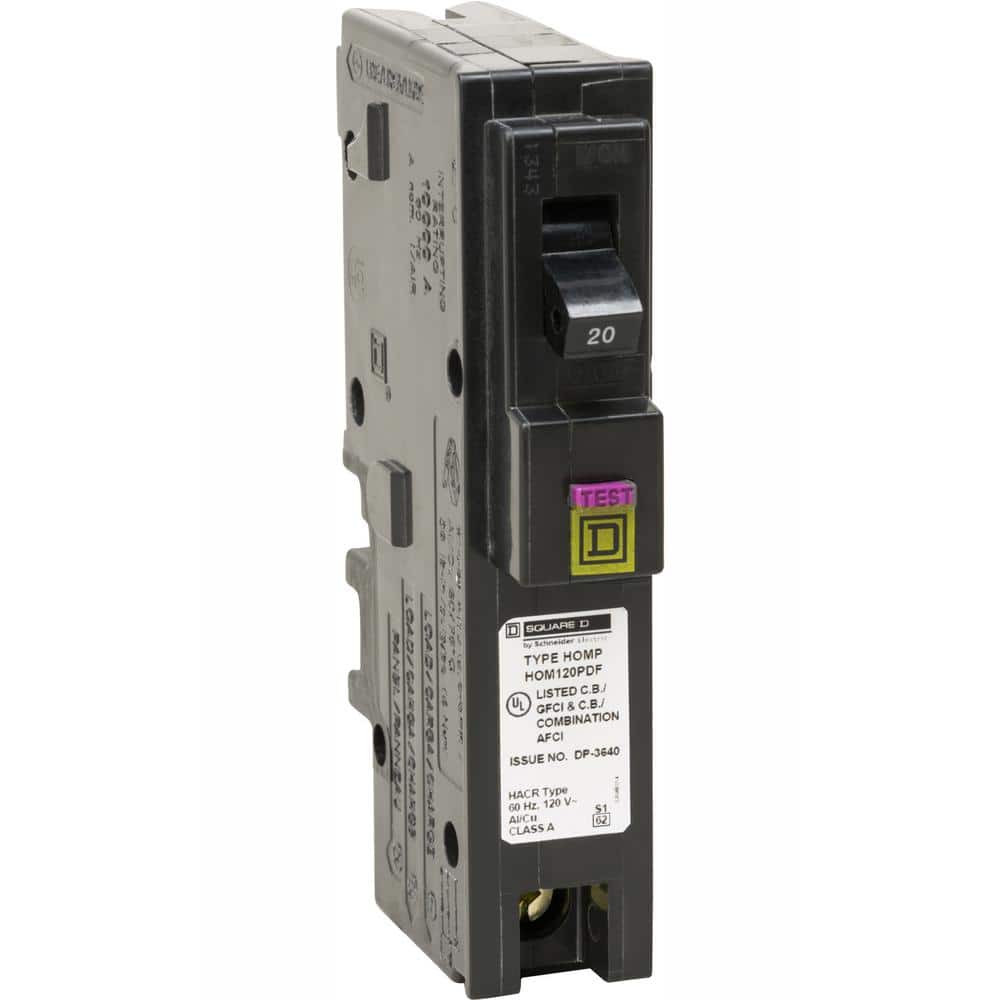 Square D Homeline 20 Amp Single-Pole Plug-On Neutral Dual Function (CAFCI & GFCI) Circuit Breaker, HOM120PDFC