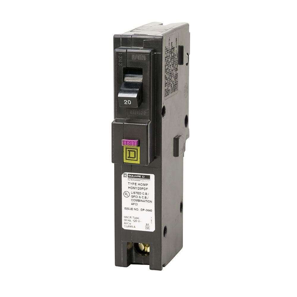 Square D Homeline 20 Amp Single-Pole Plug-On Neutral Dual Function (CAFCI & GFCI) Circuit Breaker, HOM120PDFC