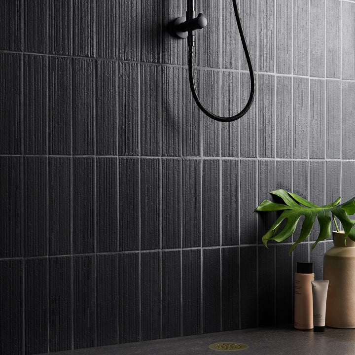 Charlotte Charcoal Black 3x10 Textured Matte Ceramic Subway Tile