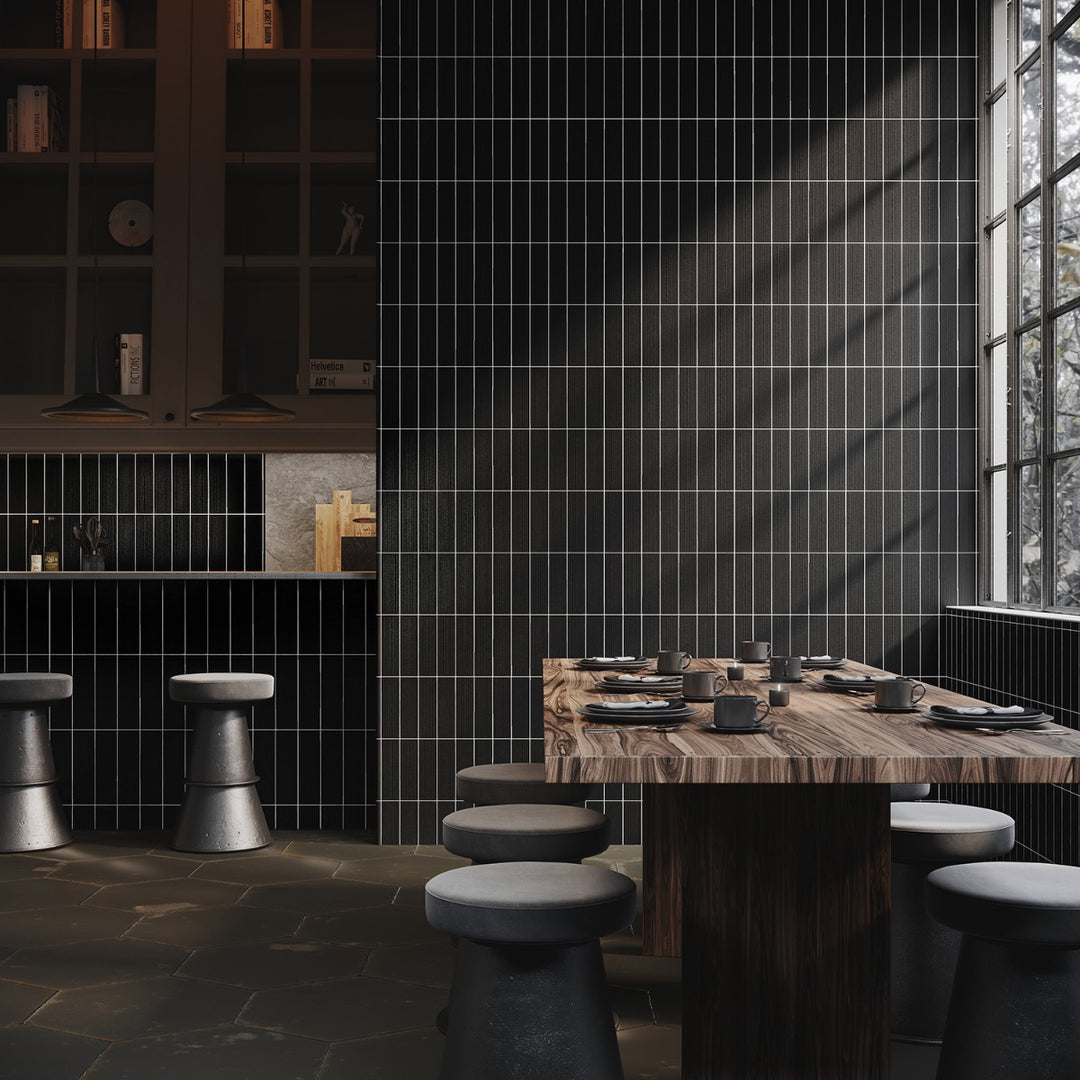 Charlotte Charcoal Black 3x10 Textured Matte Ceramic Subway Tile