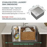 LORDEAR 22 in. x 22 in. Drop-In Stainless Steel Laundry Utility Sink