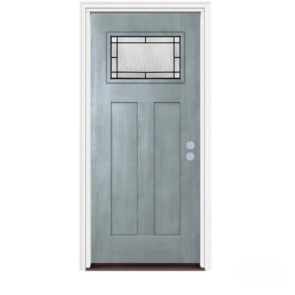 JELD-WEN 36 in. x 80 in. 1 Lite Craftsman Wendover Stone Stained Fiberglass Prehung Left-Hand Inswing Front Door with Brickmould