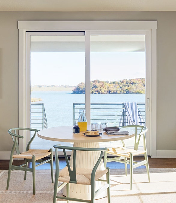 Pella Lifestyle 72-in x 80-in 4-9/16-in Dual-Pane White Wood Right-Hand Sliding Double Patio Door