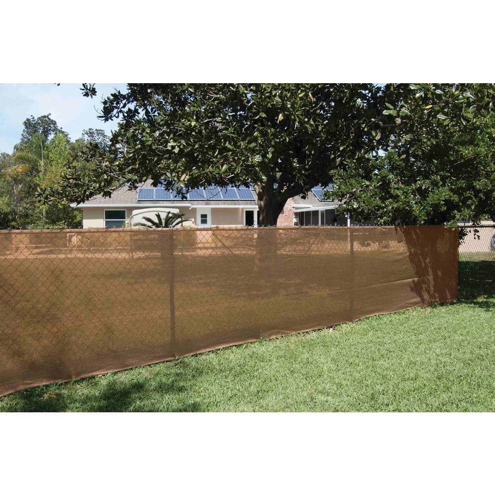 68 in. x 50 ft. Tan Mesh Fabric Privacy Fence Screen with Integrated B ...