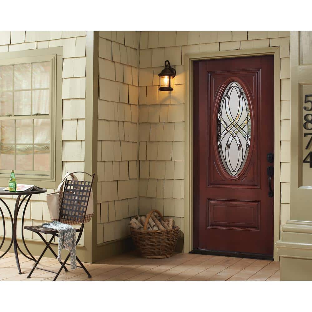 Masonite 36 in. x 80 in. Everland Cianne Cherry Left-Hand Inswing 3/4 Oval Smooth Finished Fiberglass Prehung Front Exterior Door