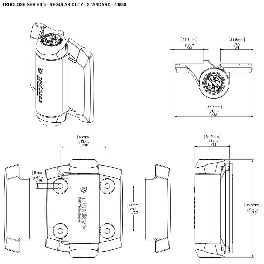 Tru-Close D&D 2-7/8 in. x 3-3/4 in. Black Self-Closing Metal Gate Hinge (2-Pack)
