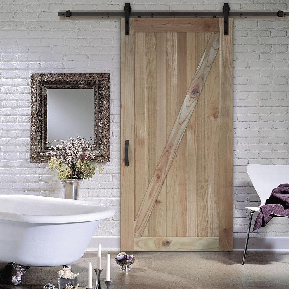 JELD-WEN 36 in. x 84 in. Rustic Unfinished Wood Sliding Barn Door with Hardware Kit