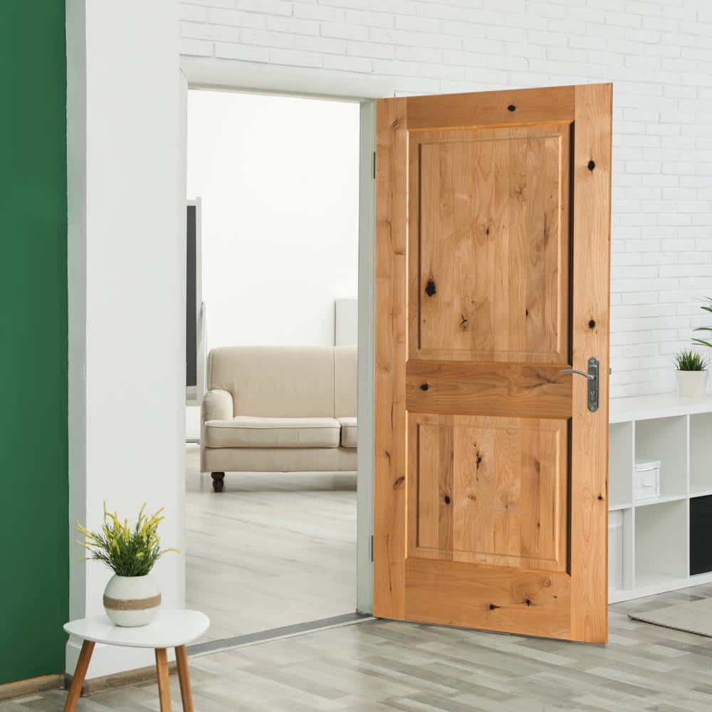 Krosswood Doors 32 in. x 80 in. Rustic Knotty Alder 2-Panel Square Top Solid Wood Stainable Interior Door Slab
