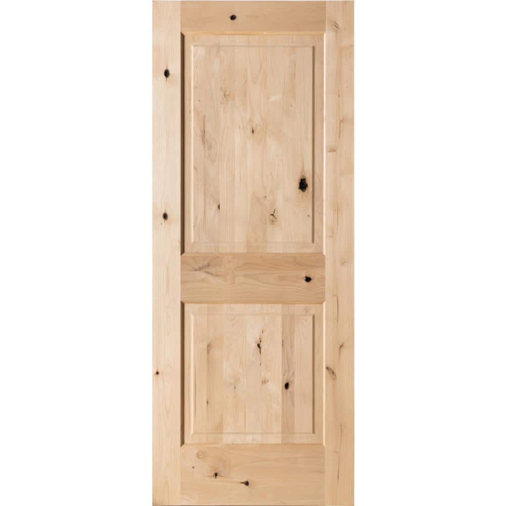 Krosswood Doors 32 in. x 80 in. Rustic Knotty Alder 2-Panel Square Top Solid Wood Stainable Interior Door Slab