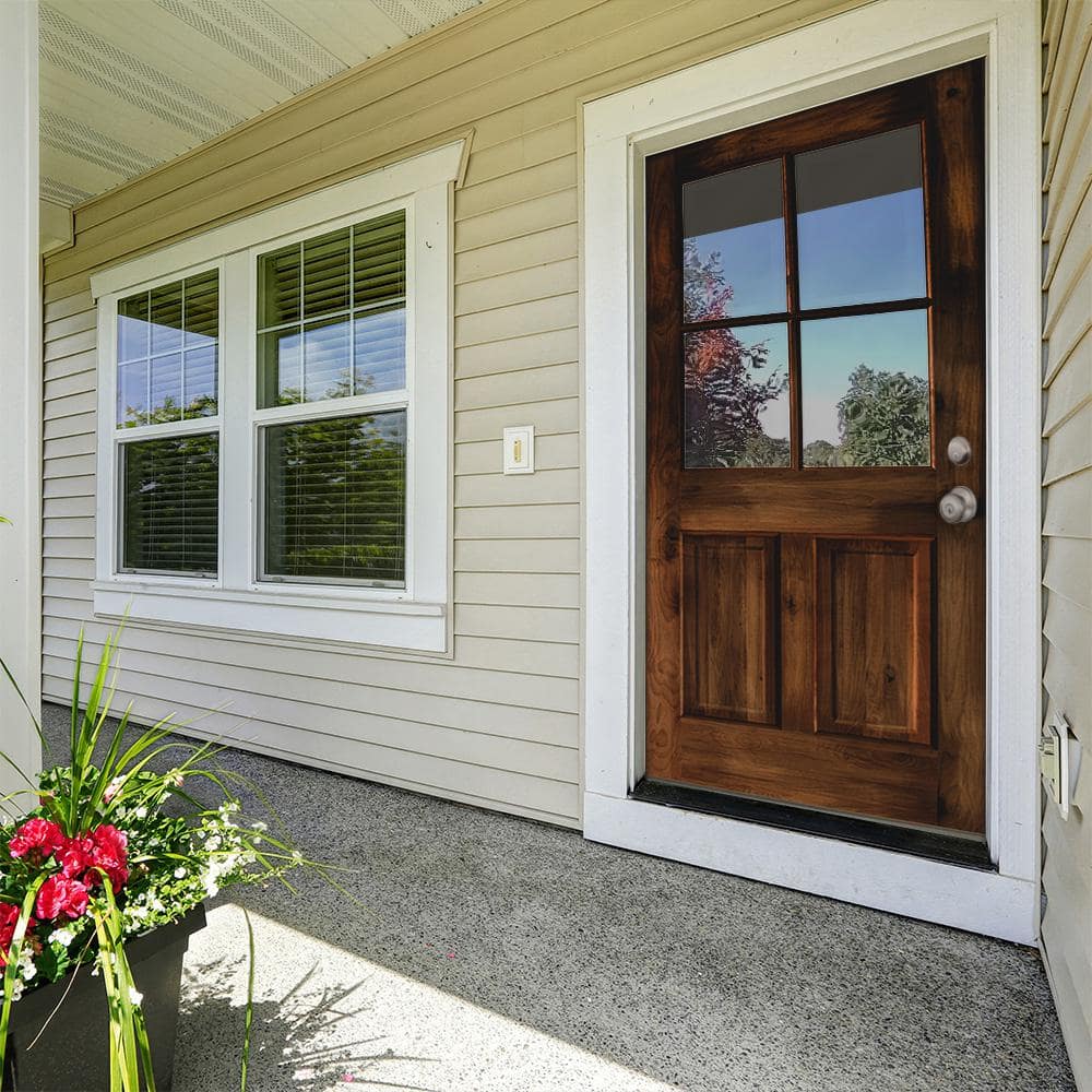 32 in. x 80 in. Knotty Alder Left Hand 4-Lite Clear Glass Unfinished Wood Prehung Front Door by Krosswood Doors