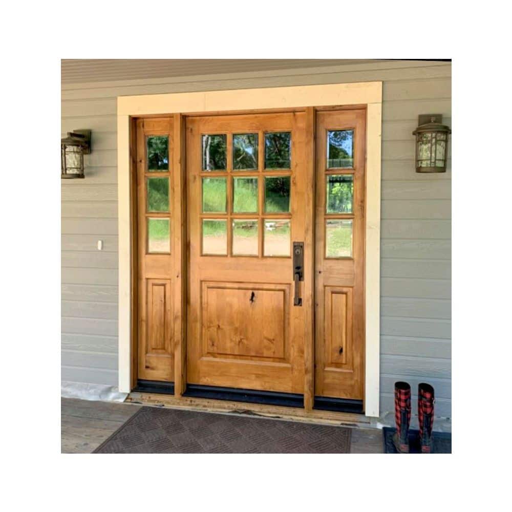 36 in. x 80 in. Craftsman 9-Lite with Clear Beveled Glass Left-Hand Inswing Unfinished Knotty Alder Prehung Front Door