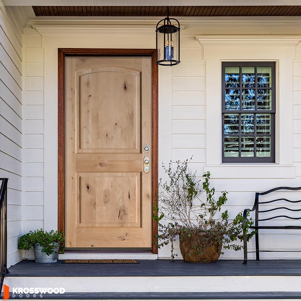 Krosswood Doors 30 in. x 80 in. Rustic Knotty Alder Top Rail Arch Left-Hand Inswing Unfinished Exterior Wood Prehung Front Door