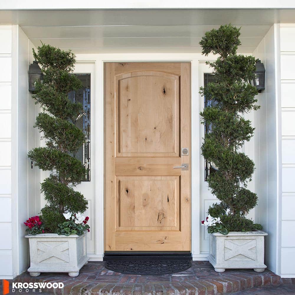 Krosswood Doors 30 in. x 80 in. Rustic Knotty Alder Top Rail Arch Left-Hand Inswing Unfinished Exterior Wood Prehung Front Door