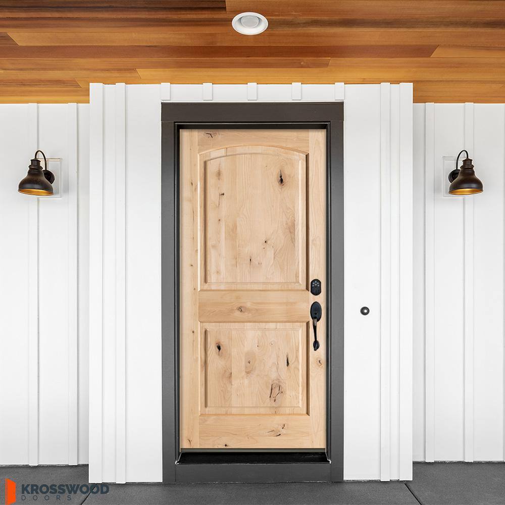 Krosswood Doors 30 in. x 80 in. Rustic Knotty Alder Top Rail Arch Left-Hand Inswing Unfinished Exterior Wood Prehung Front Door