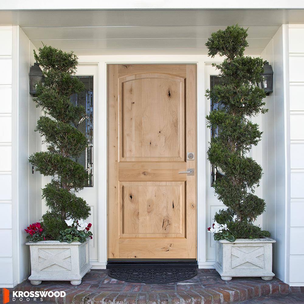 Krosswood Doors 42 in. x 80 in. Rustic Knotty Alder Top Rail Arch Left-Hand Inswing Unfinished Exterior Wood Prehung Front Door