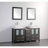 Vanity Art Ravenna 60 in. W Bathroom Vanity in Espresso with Double Basin in White Engineered Marble Top and Mirror