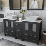 Vanity Art Ravenna 60 in. W Bathroom Vanity in Espresso with Double Basin in White Engineered Marble Top and Mirror