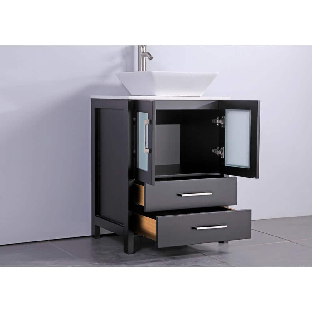 Vanity Art Ravenna 60 in. W Bathroom Vanity in Espresso with Double Basin in White Engineered Marble Top and Mirror