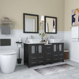 Vanity Art Ravenna 60 in. W Bathroom Vanity in Espresso with Double Basin in White Engineered Marble Top and Mirror
