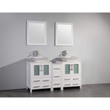 Vanity Art Ravenna 60 in. W Bathroom Vanity in White with Double Basin in White Engineered Marble Top and Mirror