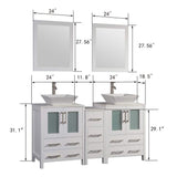 Vanity Art Ravenna 60 in. W Bathroom Vanity in White with Double Basin in White Engineered Marble Top and Mirror