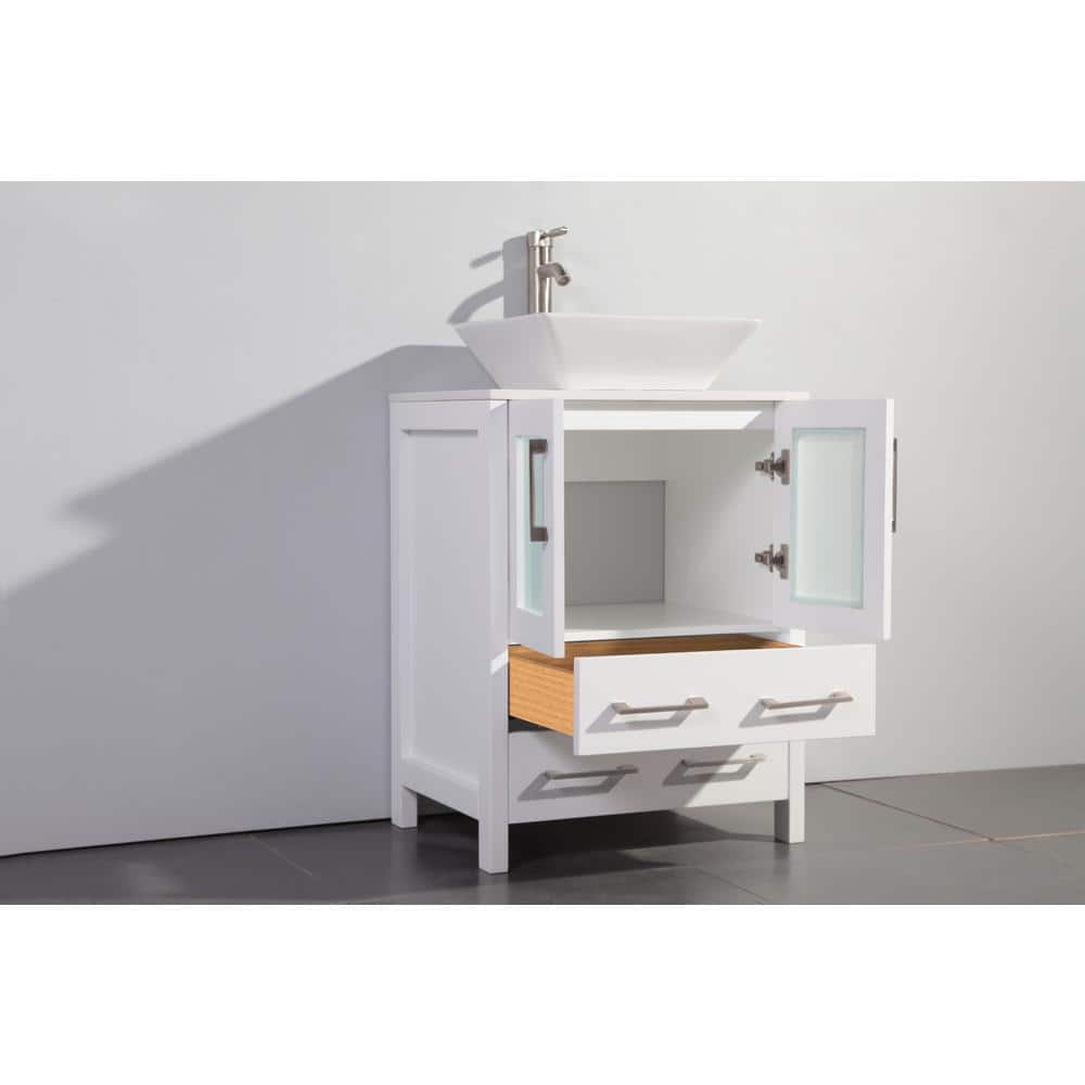 Vanity Art Ravenna 60 in. W Bathroom Vanity in White with Double Basin in White Engineered Marble Top and Mirror
