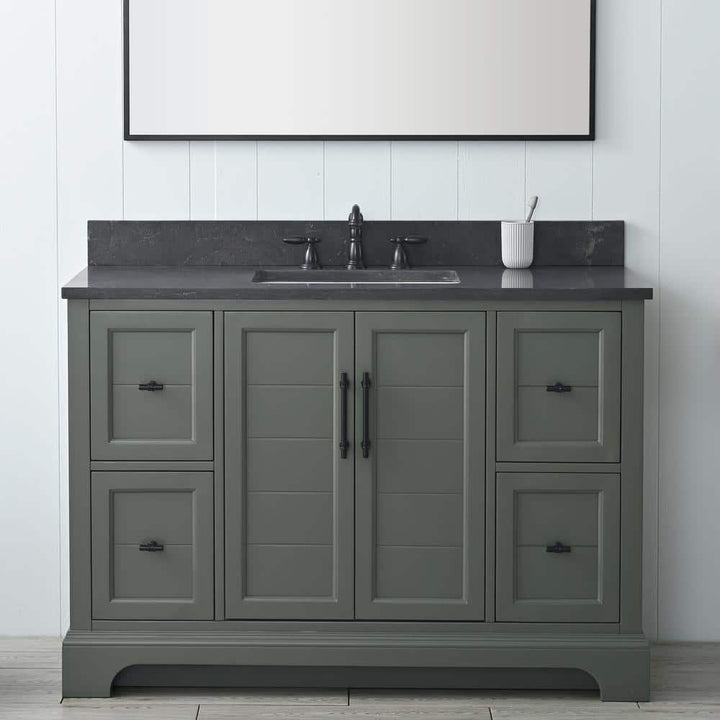 Vanity Art Chambery 48 in. W x 22 in. D x 34.5 in. H Single Sink Freestanding Bath Vanity in Vintage Green with Stone Top in Black