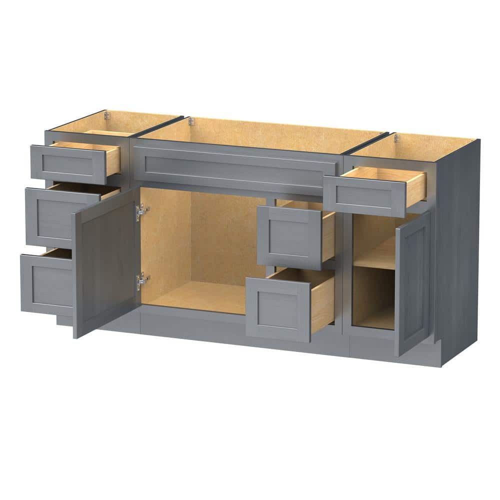 Vanity Art 66 in. W x 21 in. D x 32.5 in. H Bath Vanity Cabinet without Top in Silver