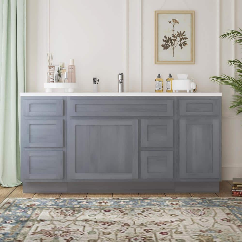 Vanity Art 66 in. W x 21 in. D x 32.5 in. H Bath Vanity Cabinet without Top in Silver