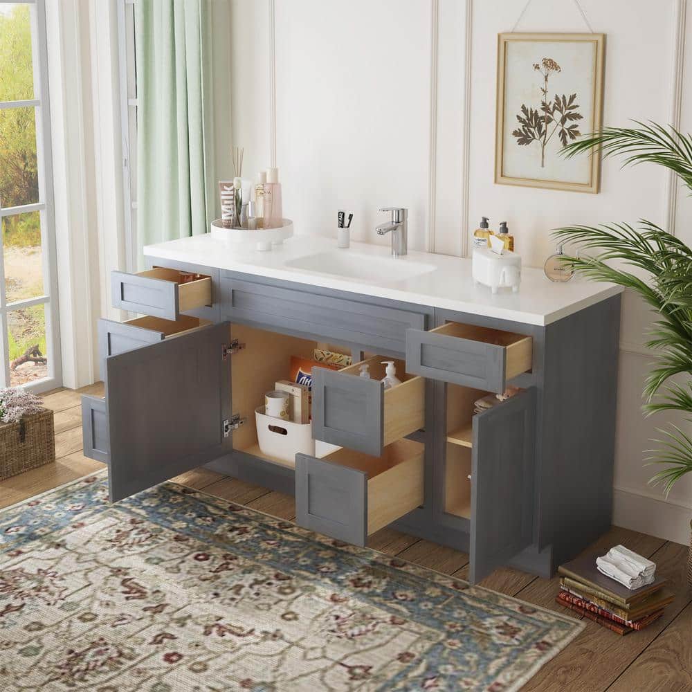 Vanity Art 66 in. W x 21 in. D x 32.5 in. H Bath Vanity Cabinet without Top in Silver