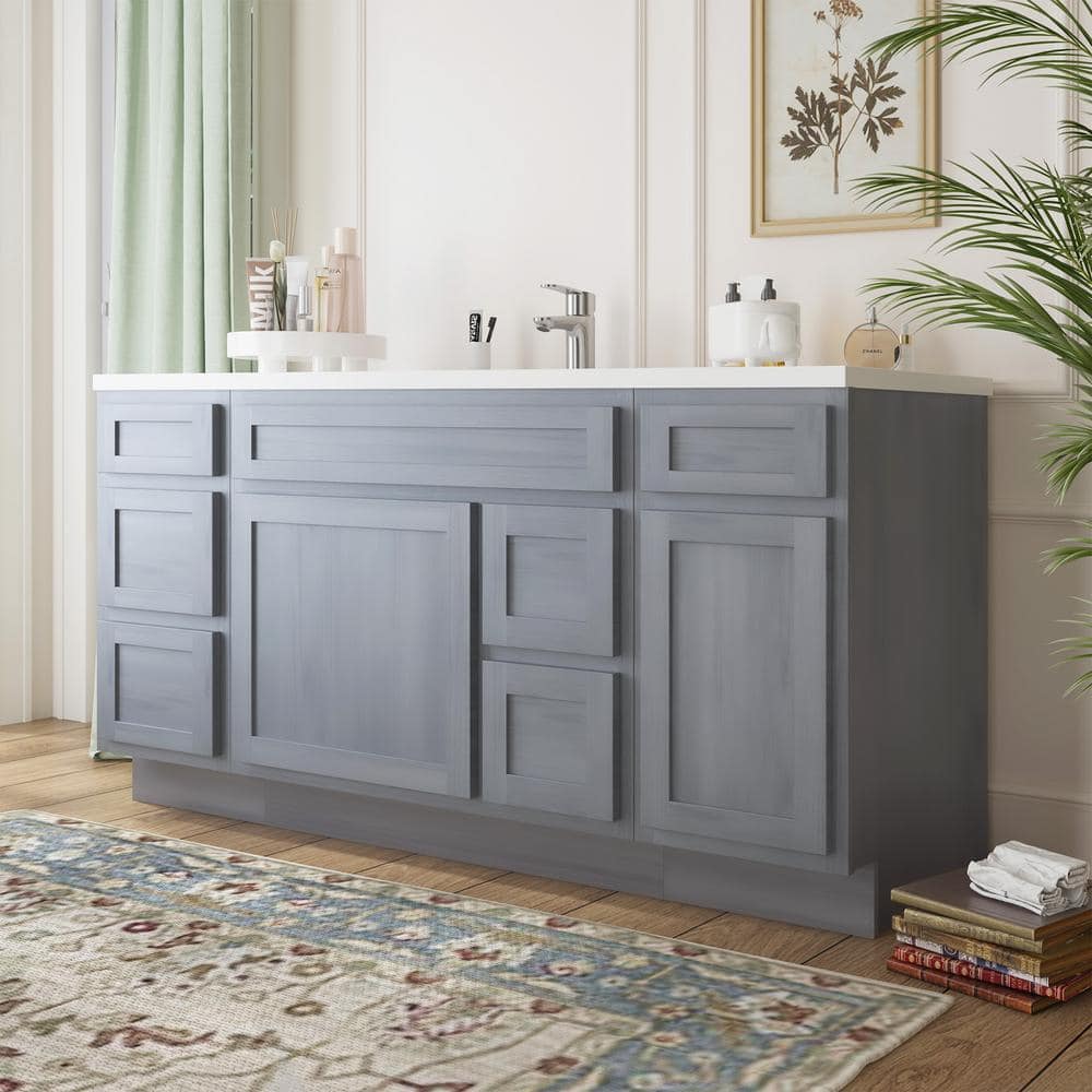 Vanity Art 66 in. W x 21 in. D x 32.5 in. H Bath Vanity Cabinet without Top in Silver