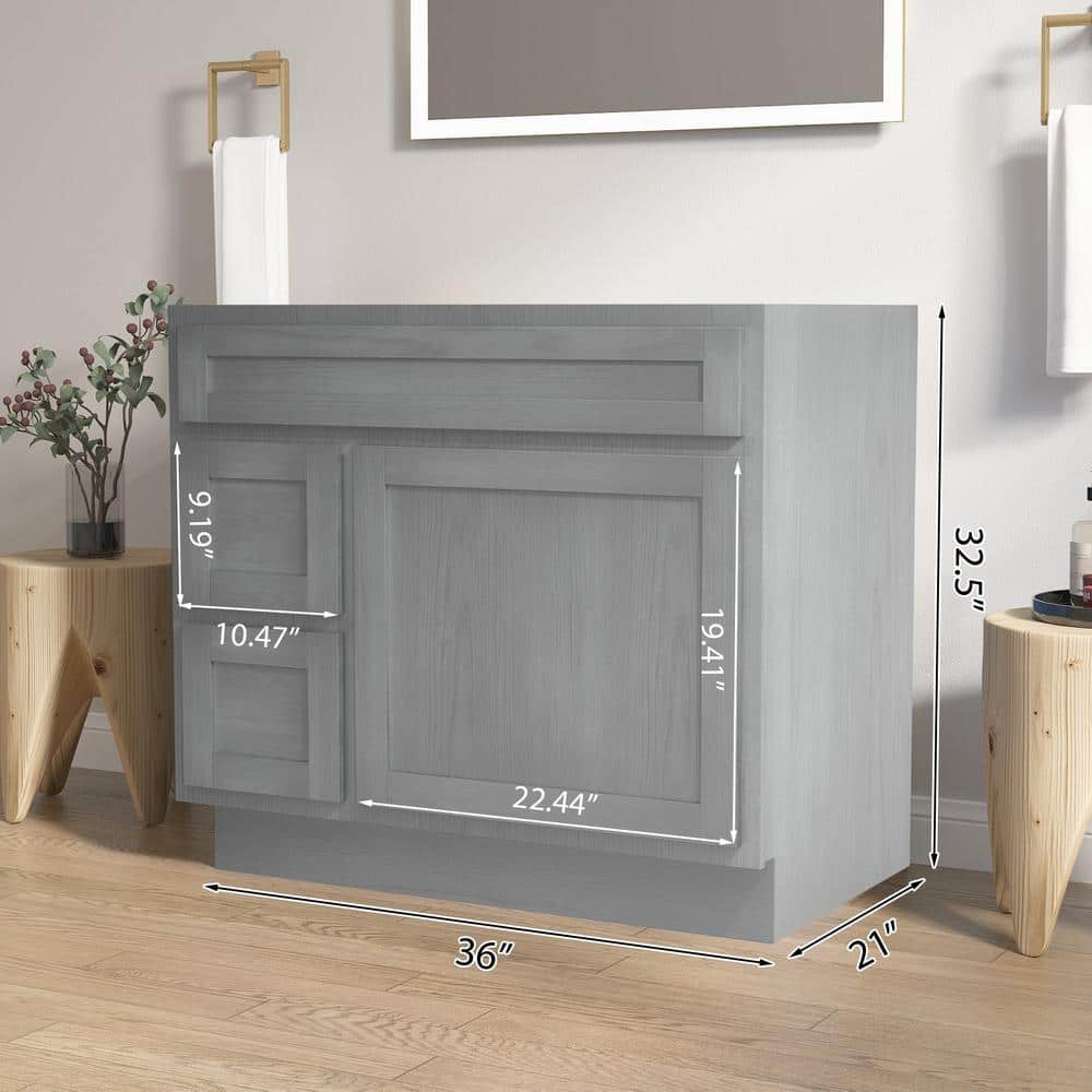 Vanity Art 36 in. W x 21 in. D x 32.5 in. H 2-Left Drawers Bath Vanity Cabinet without Top in Silver