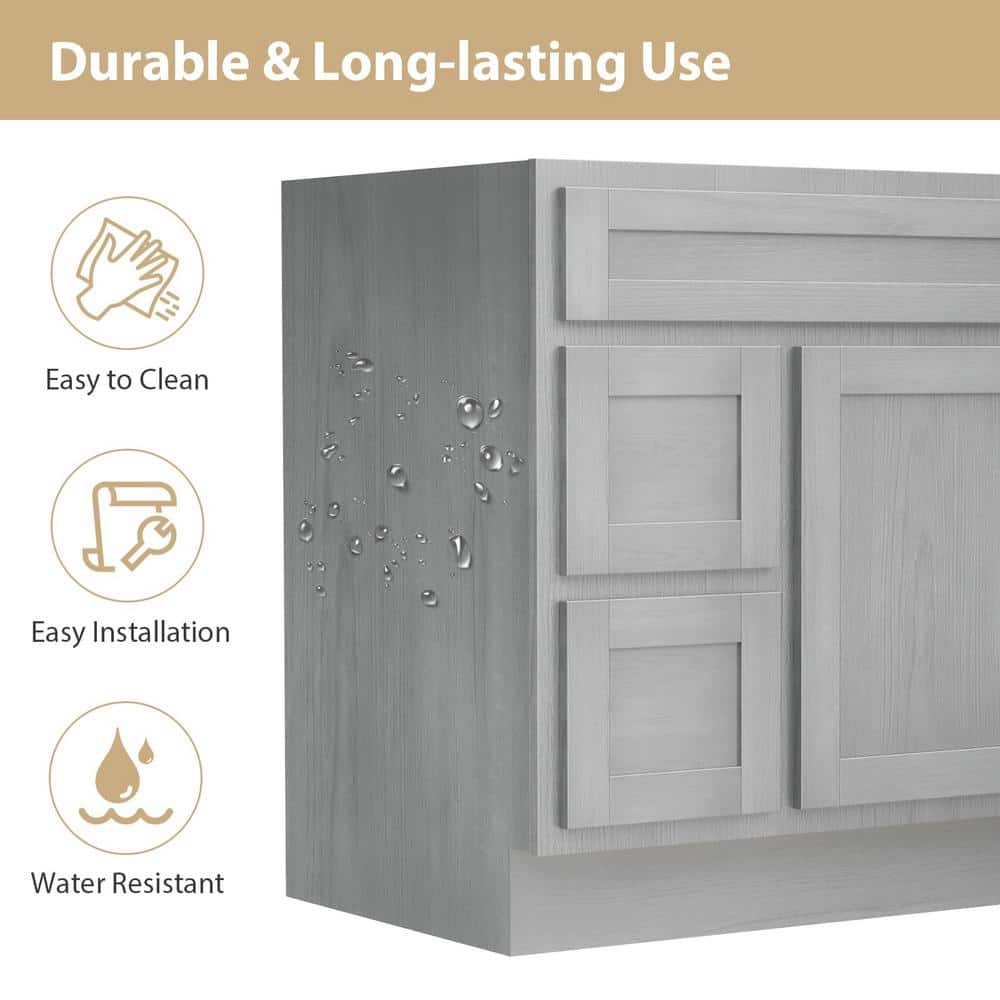 Vanity Art 36 in. W x 21 in. D x 32.5 in. H 2-Left Drawers Bath Vanity Cabinet without Top in Silver