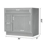 Vanity Art 36 in. W x 21 in. D x 32.5 in. H 2-Left Drawers Bath Vanity Cabinet without Top in Silver