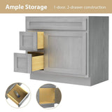 Vanity Art 36 in. W x 21 in. D x 32.5 in. H 2-Left Drawers Bath Vanity Cabinet without Top in Silver