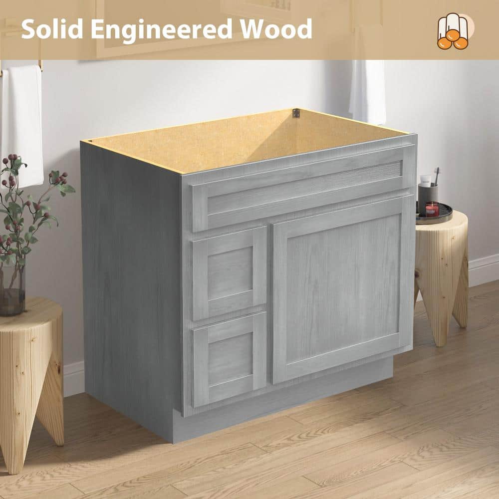 Vanity Art 36 in. W x 21 in. D x 32.5 in. H 2-Left Drawers Bath Vanity Cabinet without Top in Silver