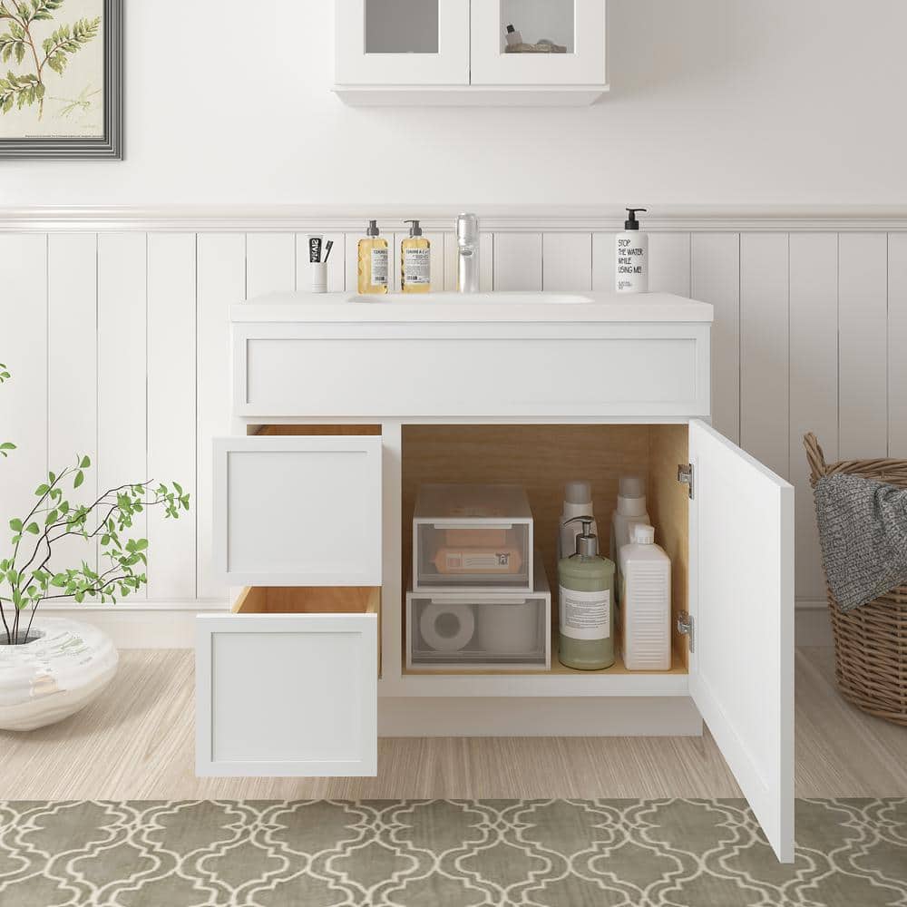 Vanity Art 36 in. W x 21 in. D x 32.5 in. H 2-Left-Drawers Bath Vanity Cabinet without Top in White