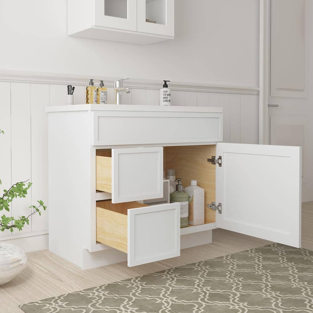 Vanity Art 36 in. W x 21 in. D x 32.5 in. H 2-Left-Drawers Bath Vanity Cabinet without Top in White