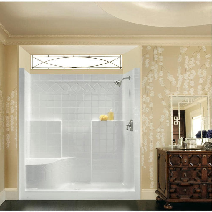 Everyday 60 in. x 36 in. x 79 in. 1-Piece Shower Stall with Left Seat and Center Drain in White