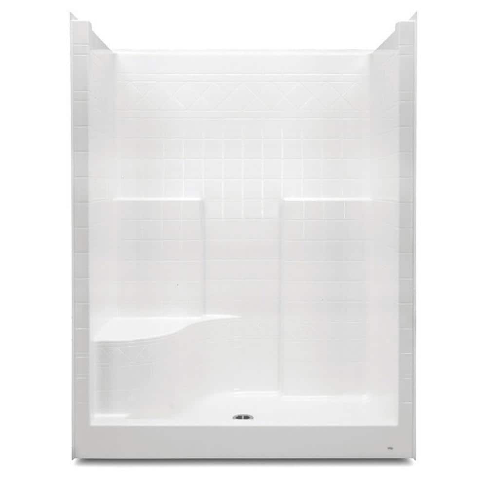 Everyday 60 in. x 36 in. x 79 in. 1-Piece Shower Stall with Left Seat and Center Drain in White