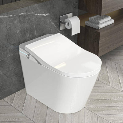 Smart 1-Piece 1.28 GPF Elongated Bidet Toilet with Heated Seat and Remote Control in Glossy White