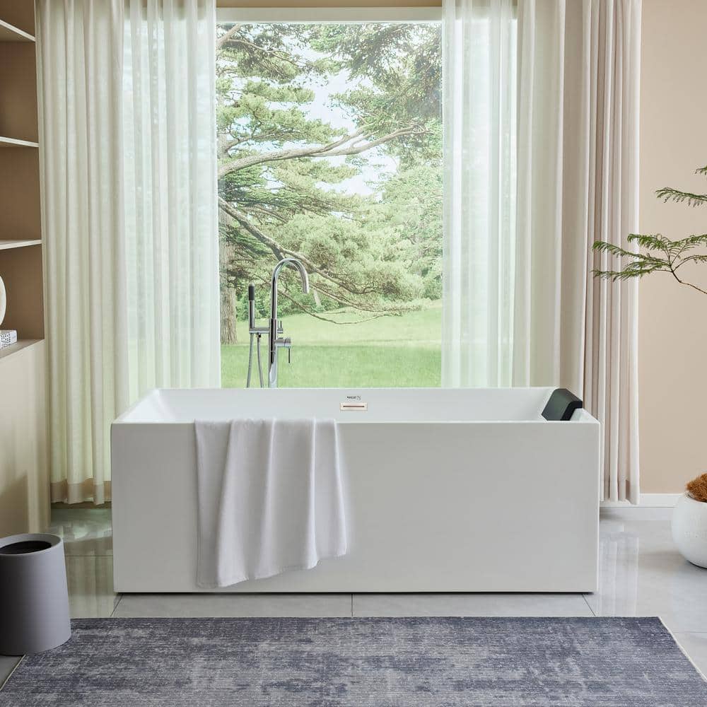 Vanity Art Talence 59 in. Acrylic Flatbottom Freestanding Bathtub in White/Brushed Nickel