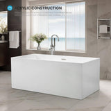 Vanity Art Talence 59 in. Acrylic Flatbottom Freestanding Bathtub in White/Brushed Nickel