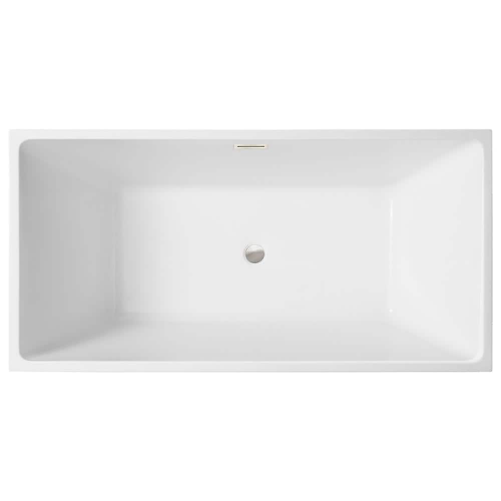 Vanity Art Talence 59 in. Acrylic Flatbottom Freestanding Bathtub in White/Brushed Nickel