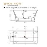Vanity Art Nantes 67 in. x 30 in. Acrylic Freestanding Soaking Bathtub with Center Drain in White/Brushed Nickel